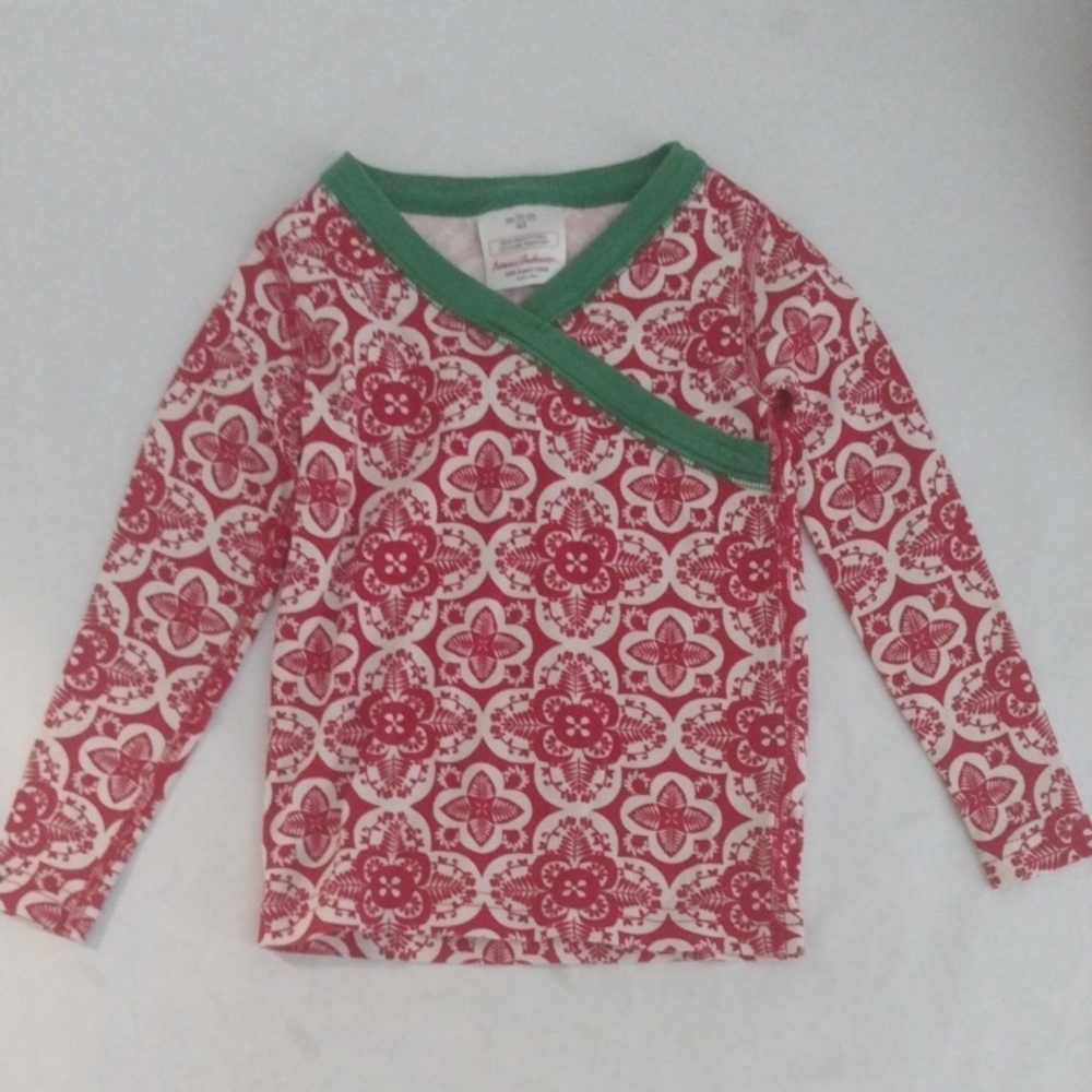 Hanna Andersson Girl's Red Floral Outfit With Green Trim (J584)